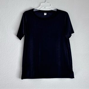 Old Navy Black Crewneck Short Sleeve Faux Velvet Tee size M